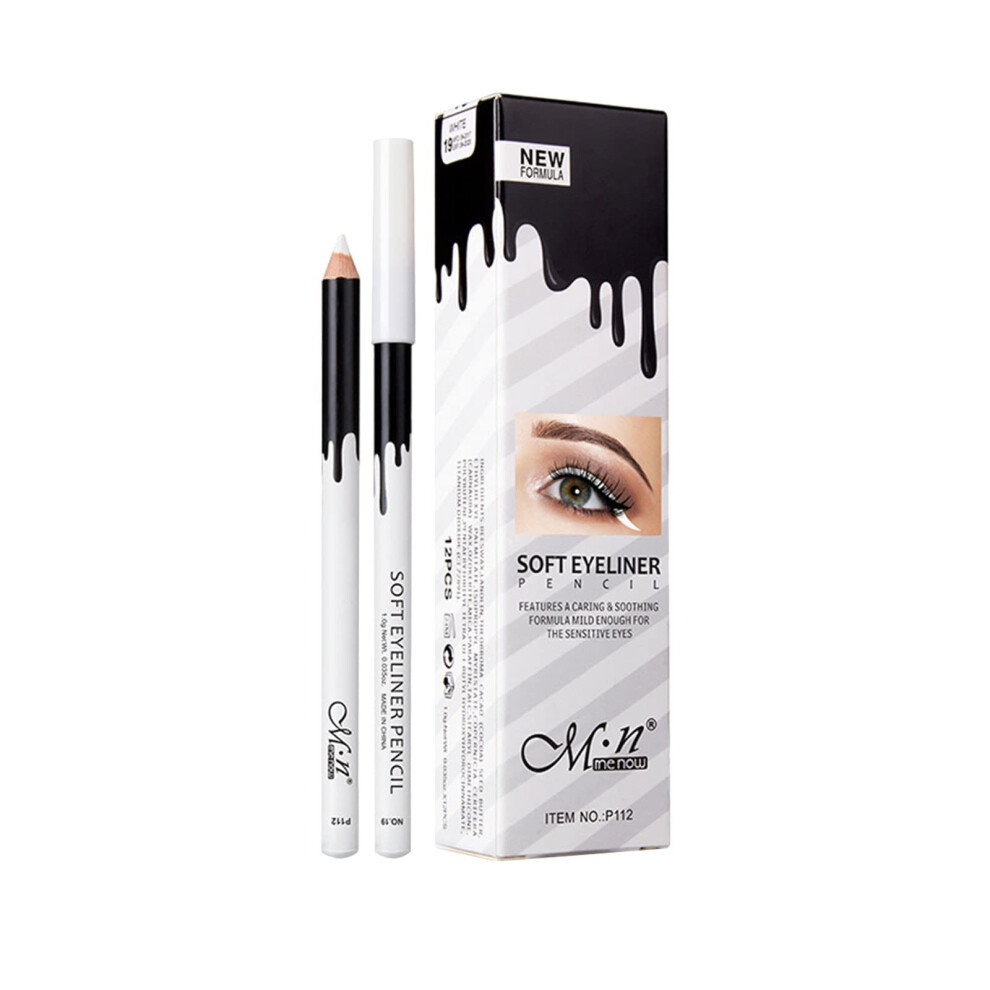12 Pack White Eyeliner Pencils Set Waterproof Smooth Glide Eye Brightening Makeup Tool