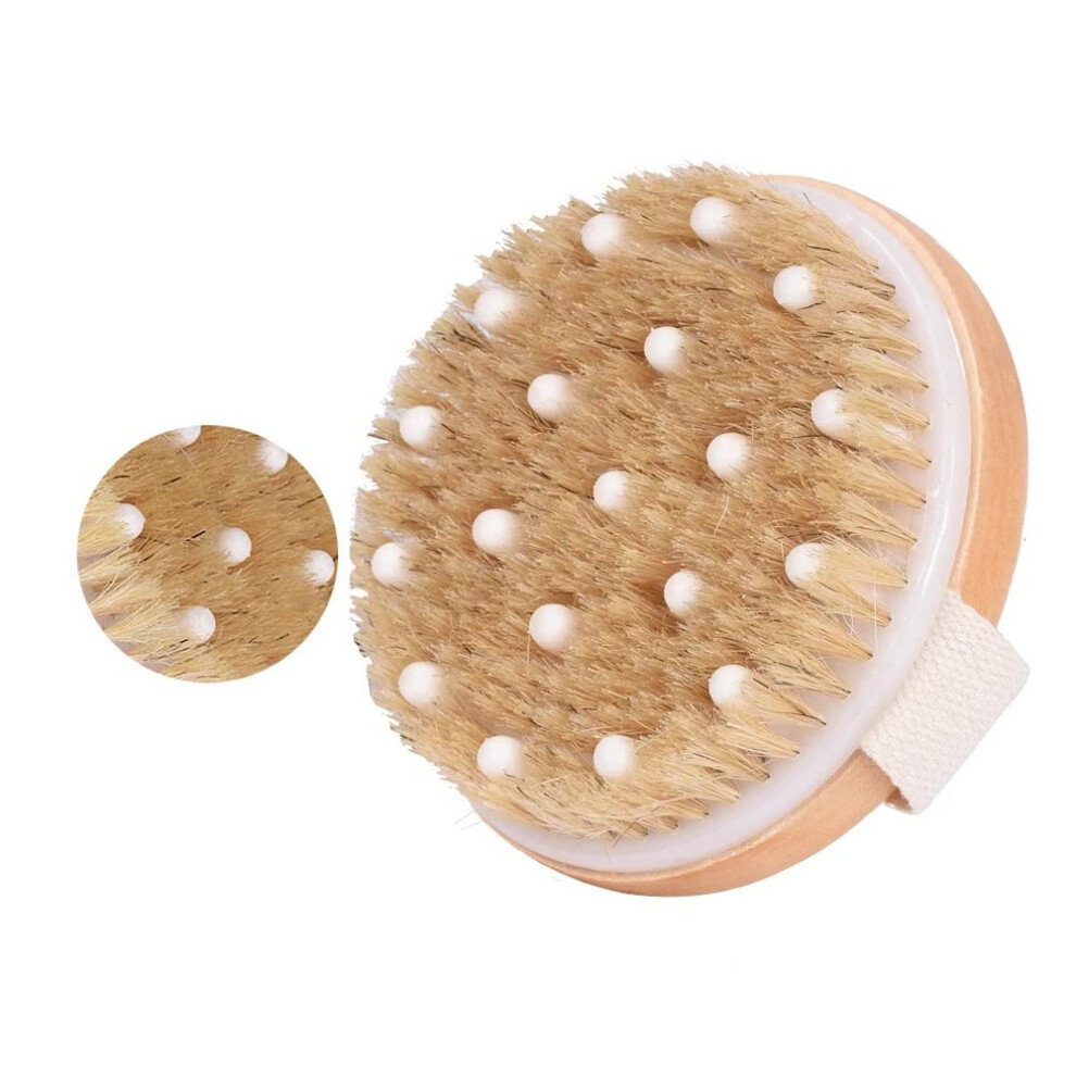 Dry Body Brush Round Exfoliating Scrubber for Smoother Skin and Invigorating Spa Experience