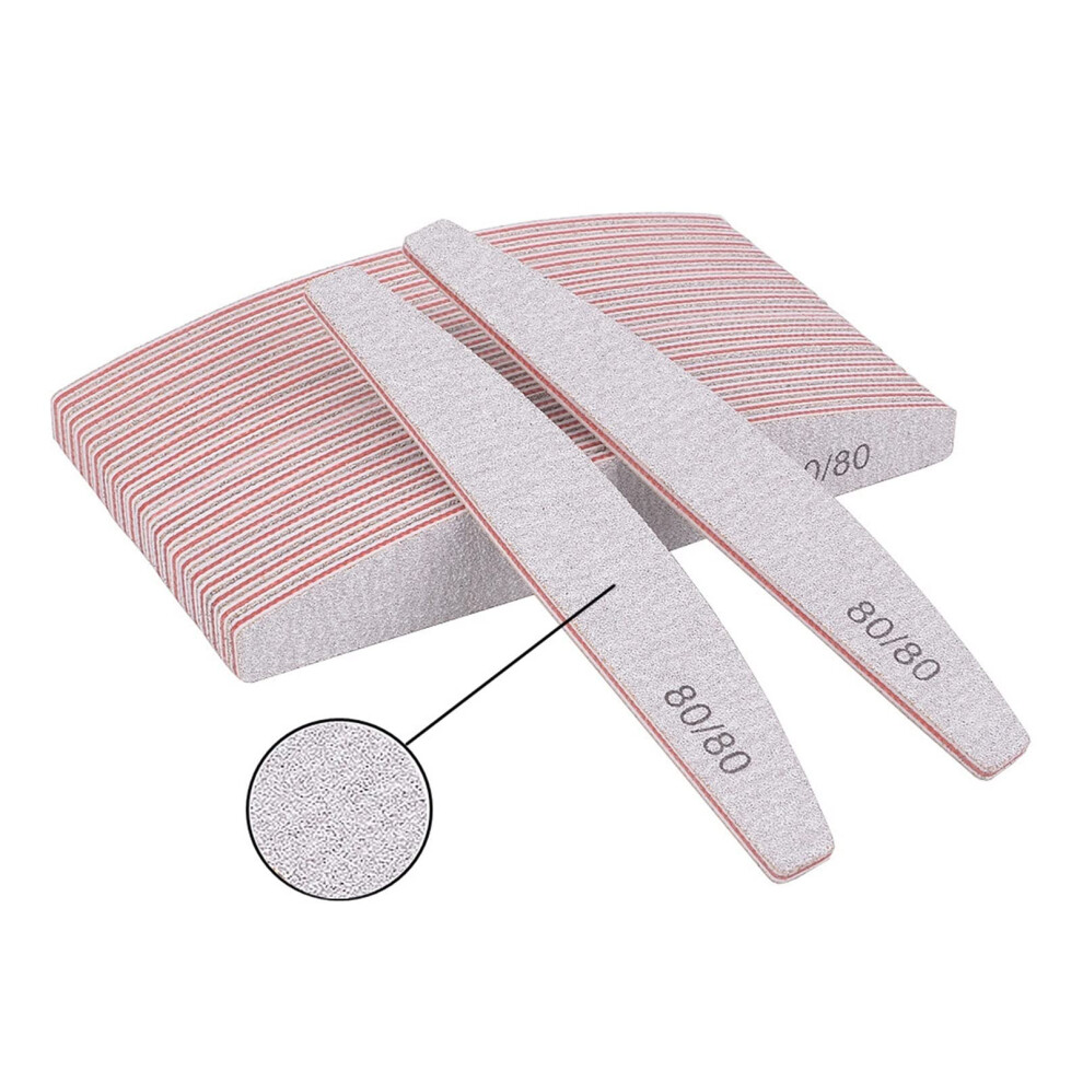 25pcs 80 Grit Professional Nail Files Curved Banana Buffer for Acrylic and Gel Nails
