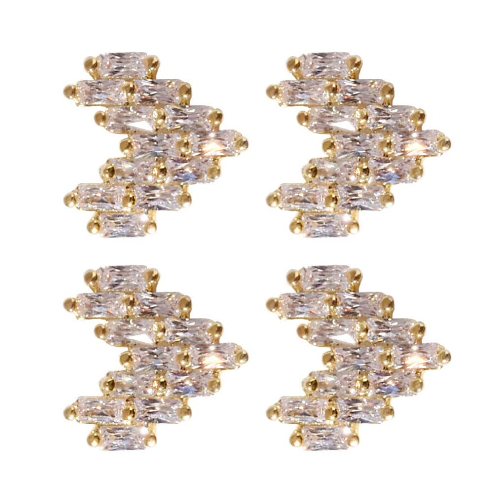 Golden Heart Zircon Nail Art Decorations For Manicure Acrylic And Gel Nails 4Pcs