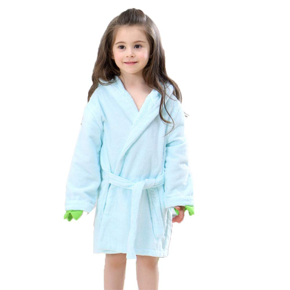 Baby Bath Towel Cape With Hood Cartoon Animal Design Winter Absorbent Bathrobe L 60Cm Light Blue