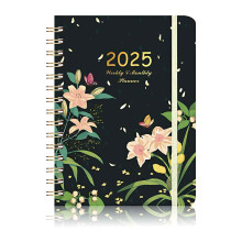 Diary 2025 - A5 Diary 2025 Week to View, Jan.2025 - Dec.2025, Twin-wire Binding, Hard Cover, Elastic Closure, 21.5 x 15.5 x 1.5 cm