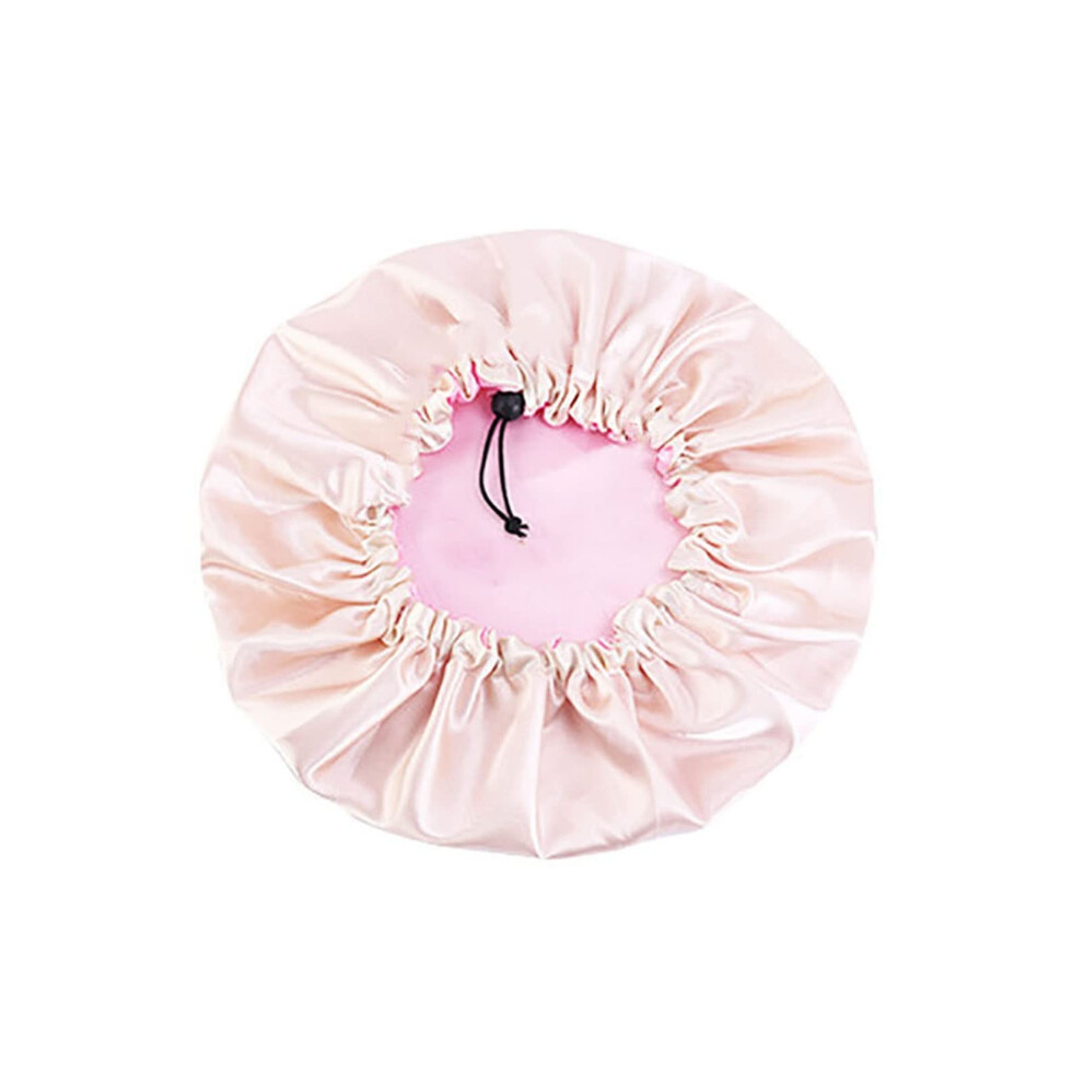 Satin Sleep Cap for Women, Reversible Double Layer Adjustable Shower Cap, Hair Protection Pink