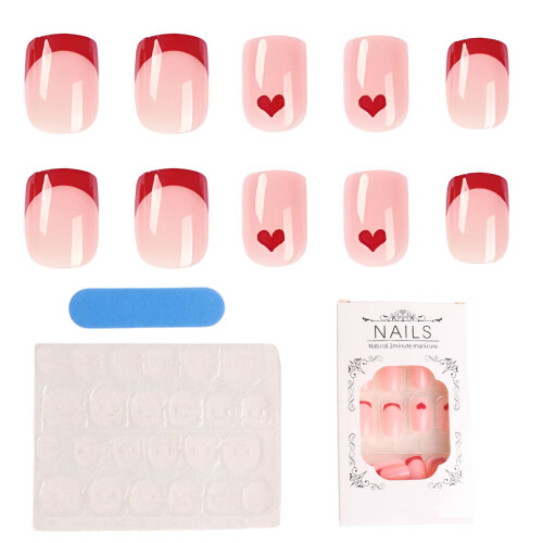 24 τεμάχια κοντά ψεύτικα νύχια με συμβουλές, ψεύτικα νύχια για την ημέρα του Αγίου