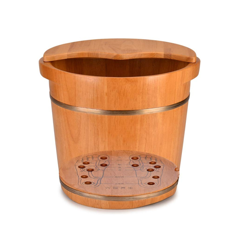Wooden Foot Bath Oak Soak Tub with Heat Retention Lid LeakResistant EasyClean Basin for Home Spa