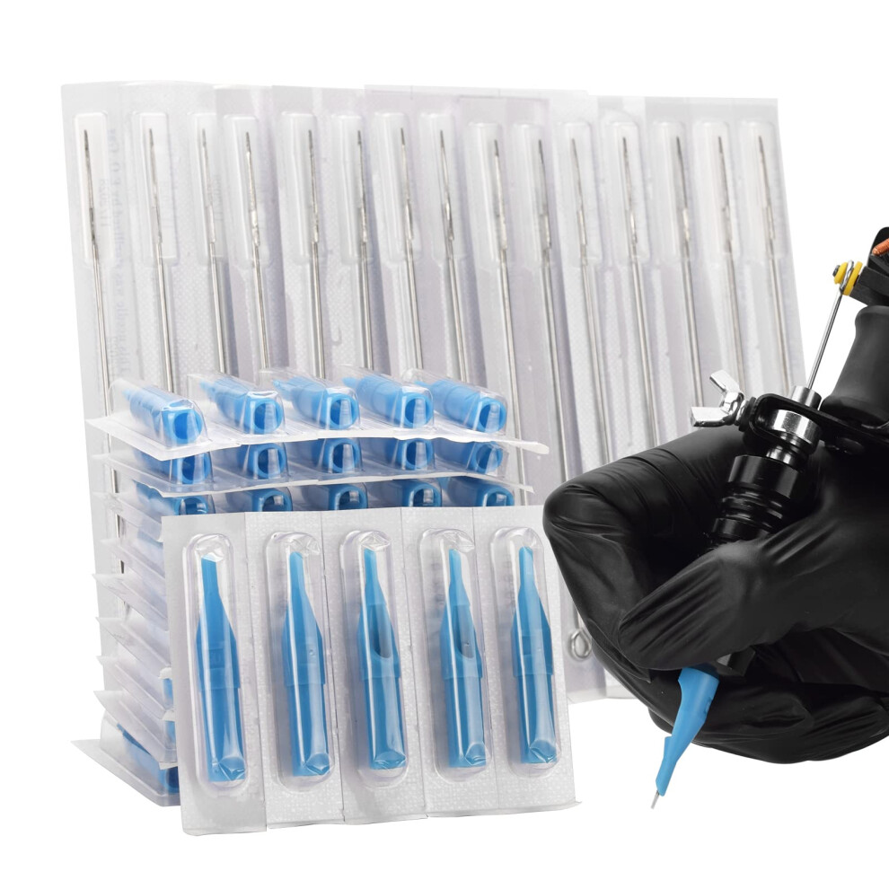 100pcs Sterilized Disposable Tattoo Needles and Tips Set for Lining and Shading