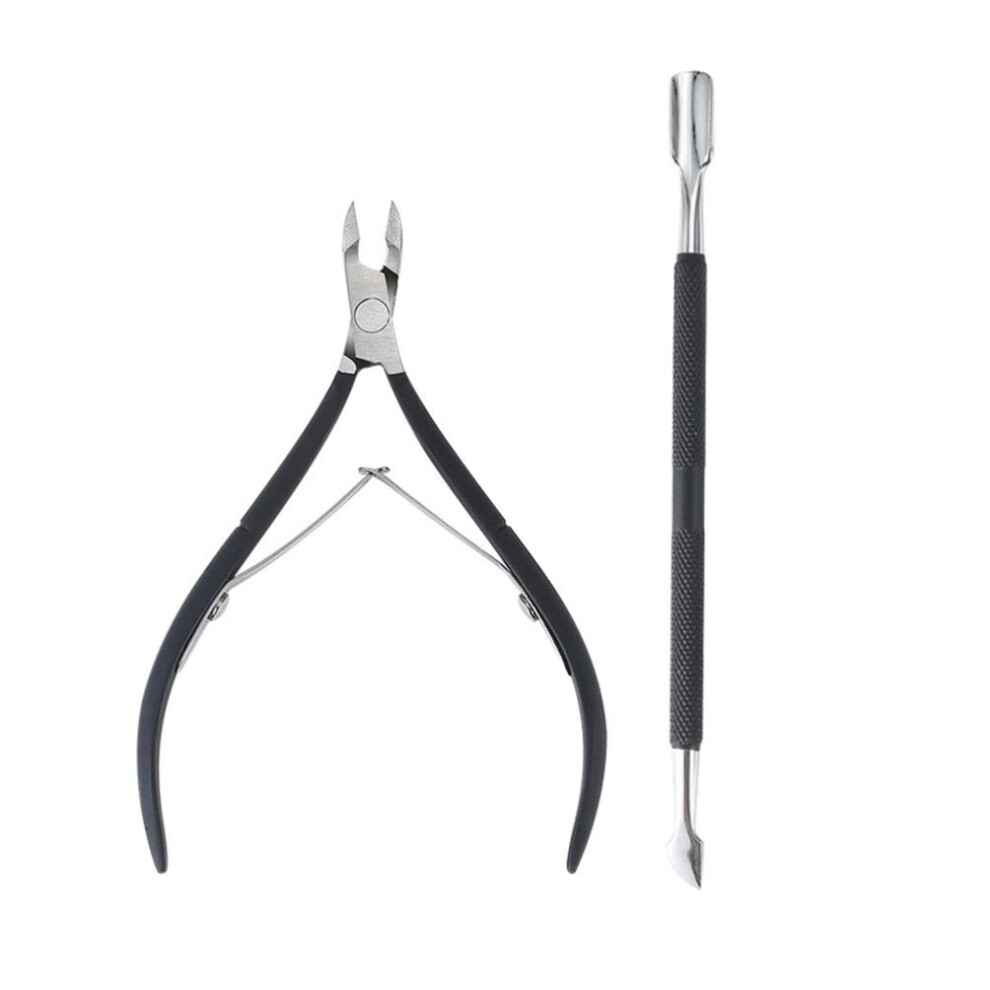 Black Stainless Steel Cuticle Nipper And Pusher Set For Precise Manicure And Pedicure