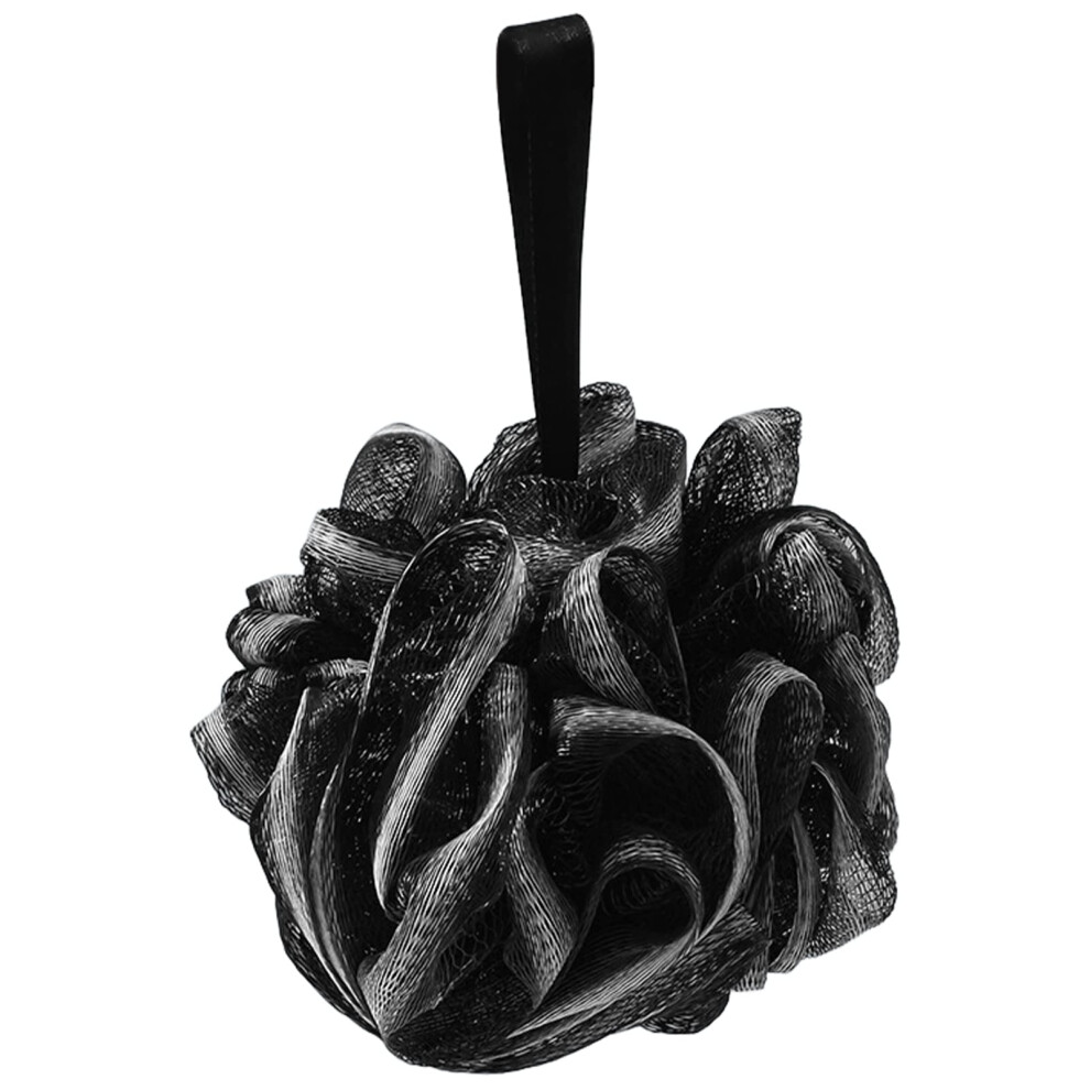 Black Nylon Shower Loofah Bath Sponge With Hanging Rope For Gentle Exfoliation And Rich Foam