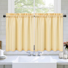 Haperlare Kitchen Curtain 30"W x 30"L Waffle Woven Textured Light Filtering Short Tier Curtains for Bathroom Cafe, Yellow, 2 Panels