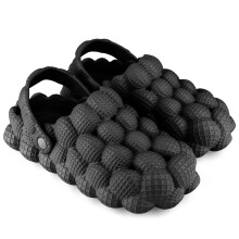 Massage Slippers with Textured Bubble Footbed, Unisex Lightweight EVA Slides for Indoor Spa Shower, Black