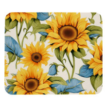 Nahtloses Mauspad mit Sonnenblumenmotiv und blauem Blattmuster, 21 x 25 cm, rutschfeste Gummibasis, quadratische Gaming- und Büromatte,