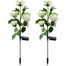 Trozks solcelledrevne utendørslys med roseblomst, 2-pakning LED-solcelledrevne hagedekorasjoner, 10 større vanntette roseblomstlys for hage, plen