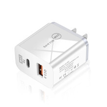 Carregador rápido USB-C QC3.0 de 25 W para smartphones com duas portas de carregamento: USB + Tipo C.