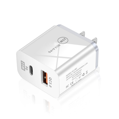 Φορτιστής USB QC3.0 25W Γρήγορος USB C για Smartphones Κεφαλή φόρτισης διπλής θύρας USB + τύπου C