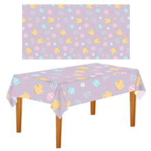 Conjunto de 4 Toalhas de Mesa de Páscoa 54x108 polegadas, Estampa de Coelho e Ovo em Aquarela, Toalhas de Mesa Descartáveis de Plástico para