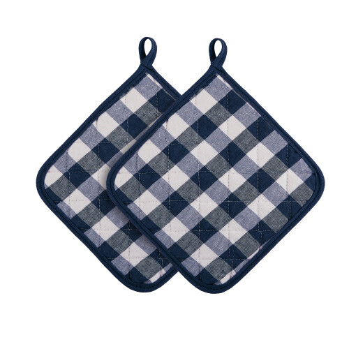 Achim Buffalo Check Polyester/Bomull Grytlapp - Marinblå - Set om två