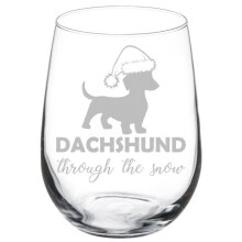 Weinglas-Kelch Dackel im Schnee Lustiges Weihnachtsmotiv (500 ml, ohne Stiel)