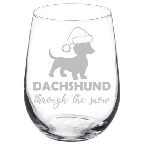 Ποτήρι κρασιού Dachshund Through The Snow Αστεία Χριστούγεννα (17oz χωρίς steel)
