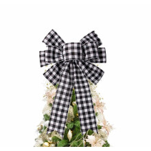 Buffalo Plaid Christmas Tree Topper Decoration White Black Burlap Bow Rustic Farmhouse Xmas Decoration Home Decor