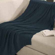 Flxxie Soft Cotton Cable Knitted Blanket Simple yet Quality Look, Twin 60" x 80", Navy Blue