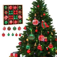 44 stk julekuler ornamenter sett, fargerike tegningsmønster dekorasjoner til juletre gave