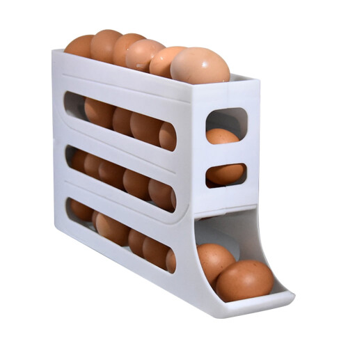 4-lagiger Eierrollender Eierbehälter für 30 Eier, geeignet für den Kühlschrank (Weiß)
