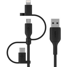 Universele kabel (3-in-1 USB-C, Lightning, Micro-USB oplaadkabel) voor het opladen van smartphones, tablets en powerbanks.