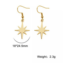 Brincos assimétricos femininos RSAMD em aço inoxidável com estrela e lua - Joias da moda - Estrela do Norte dourada