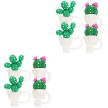 Conjunto de 8 Tampas de Canudo em Formato de Cacto para Copos de Vidro - Tampas Fofas para Canudos - Protetores de Canudo em Formato de Cacto -