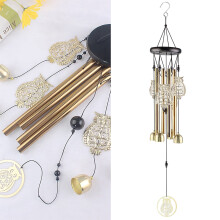 Sino de Vento com Beija-flor e Coruja, Pingente de Metal Tubular, Sino de Porta, Decoração para Jardim e Casa.