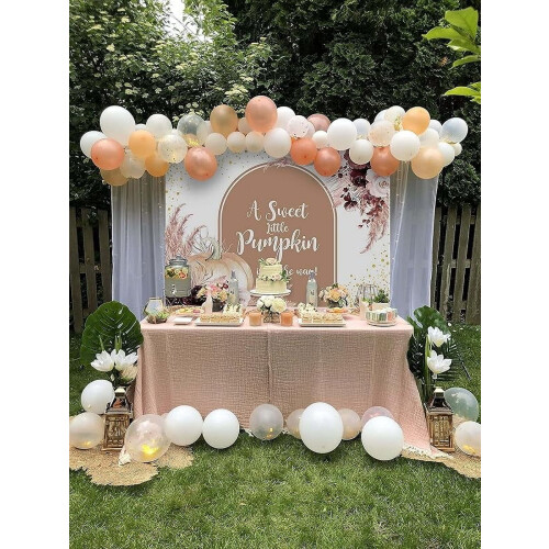 Φθινοπωρινό σκηνικό baby shower με κολοκύθα και μποέμ λουλούδια, διακοσμήσεις πάρτι 2