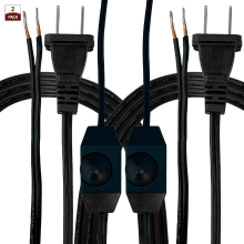 Royal Designs, Inc. Lampkabel met gegoten stekker en dimmer, gestripte uiteinden klaar voor bedrading, 2,4 meter lang, zwart, SPT-1UL gecertificeerd.