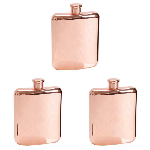3X Ροζ χρυσό 6Oz ανοξείδωτο ατσάλι βότκα φιάλη ισχίου φιάλη για μπουκάλι αλκοόλ