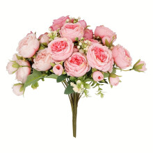 4 ramos de peônias brancas artificiais, 20 cabeças de peônias artificiais em vaso, buquês de casamento, flores de seda para decoração de