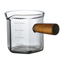 Espressotasse 120 ml mit Holzgriff, transparenter, hitzebeständiger Glasbecher zum Mischen, passend für die Hausbar im Teehausstil