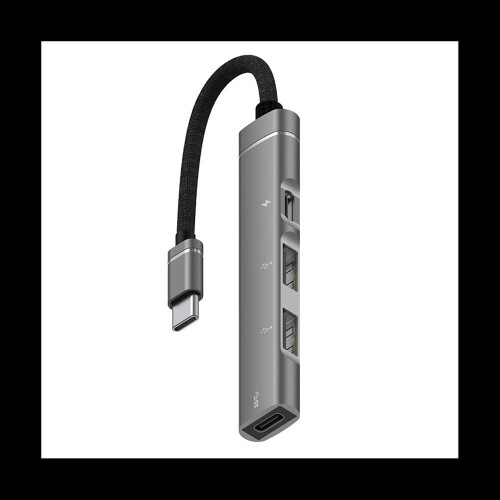Hub de carregamento portátil PD para celular, computador e tablet, com porta USB-C, cinza.