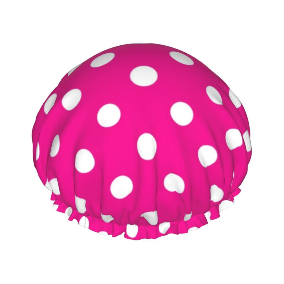 Waterproof Shower Cap for Long Hair Women, Double Layer Reusable Bath Hat with Stylish Polka Dots