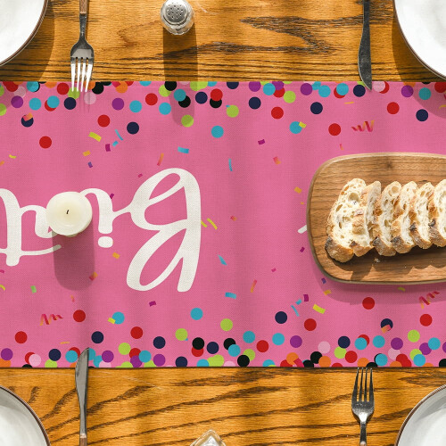 Sm: )e Happy Birthday Polka Dot Pink Table Runner 13x60Inch 2