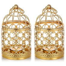 2Pcs Small Metal Tea Lights, Hanging Bird Cage Lanterns, Candle Gold Lanterns, Vintage Wedding and Decorations