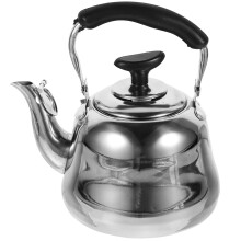 Bouilloire à sifflet pour plaque de cuisson, en acier inoxydable avec poignée, style moderne.