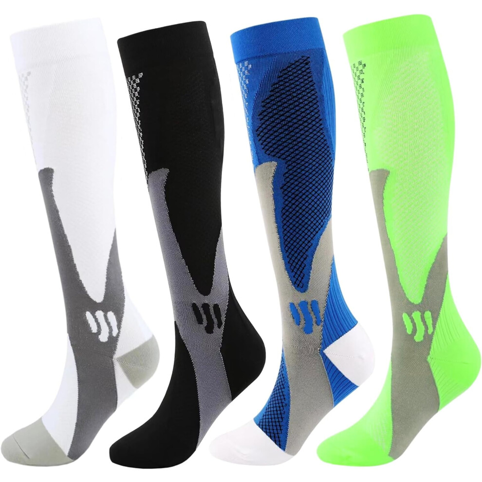 Kiibsot 3 Pairs/ 4 Pairs Compression Socks for Woman & Man Unisex 20-30mmHg Knee High Plus Size Wide Calves for Sports Runningâ¦