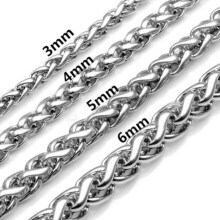 RSAMD3/4/5/6MM hopeinen punottu vehnäketju ruostumattomasta teräksestä, miesten lenkki, 18"-26"-20-5mm