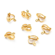 50 Stück Ohrclip-Verschlüsse aus Edelstahl 304, echt 18 Karat vergoldet, 12 x 6 x 9 mm, Loch: 1,2 mm