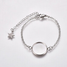 DIY40-delige set voor het maken van armbanden van 304 roestvrij staal met karabijnsluitingen, kabelkettingen en platte ronde cabochon-zettingen, 16