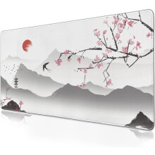 Cherry Blossom musemåtte 89,5 x 33,5 cm hvid Sakura gaming-skrivebordsmåtte med skridsikker gummibund og syede kanter