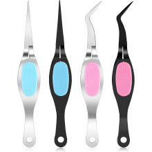 4-delige precisiepincetset, met gebogen en puntige bek voor sieraden, wimpers, nail art en kralenwerk - professioneel doe-het-zelfgereedschap