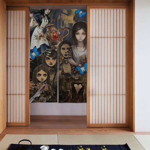 Κουρτίνα πόρτας Alice Madness Returns, 34" Π x 56" Μ, Κουρτίνα απορρήτου με μοτίβο και σχέδιο, 1