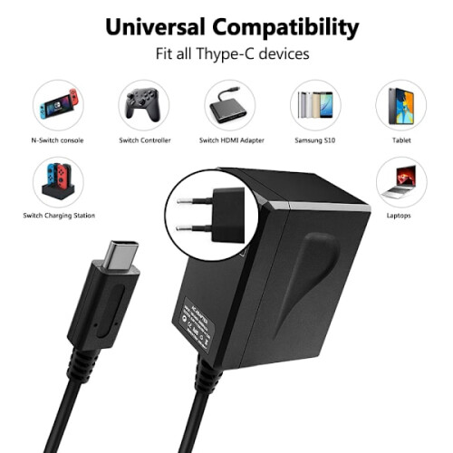Adattatore CA compatibile con Nintendo Switch / Switch Lite + docking station 2