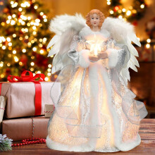 Décoration de sapin de Noël en forme d'ange - Poupée en plumes réutilisable et illuminée, idéale pour les fêtes de Noël et du Nouvel An
