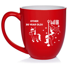 30 Jahre alte Superstar-Einhorn-Keramiktasse/Teetasse – Lustiges Geschenk zum 30. Geburtstag für sie, Freundin, Kollegin, Schwester (473 ml, Rot)